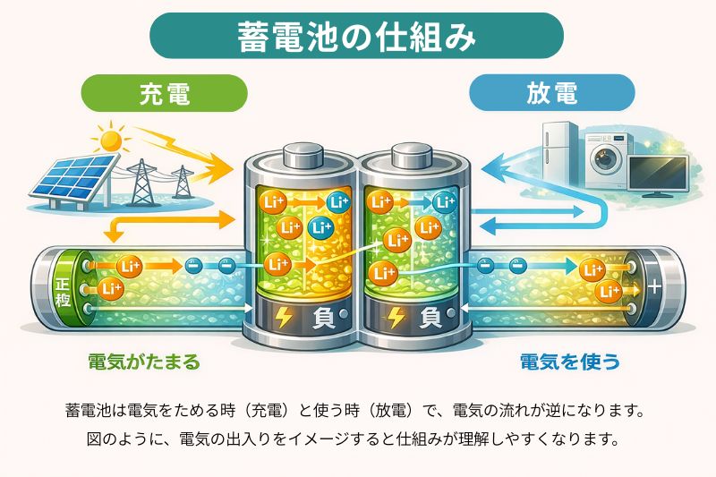 家庭用蓄電池の充電・放電の仕組み