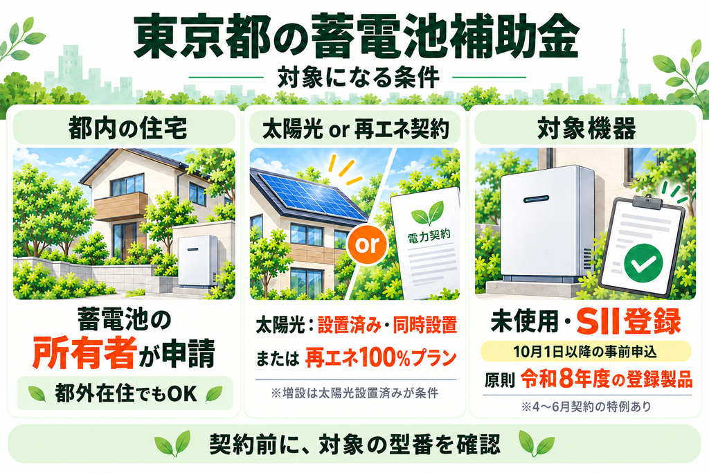 東京都の蓄電池補助金の対象条件