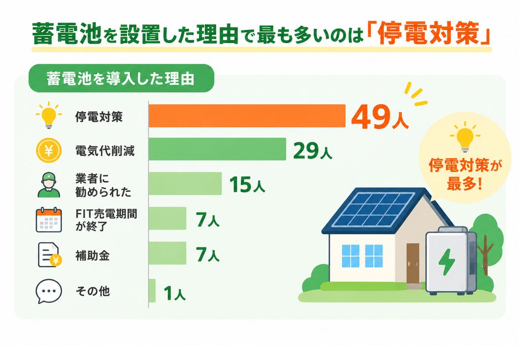 蓄電池を設置した理由で最も多いのは「停電対策」