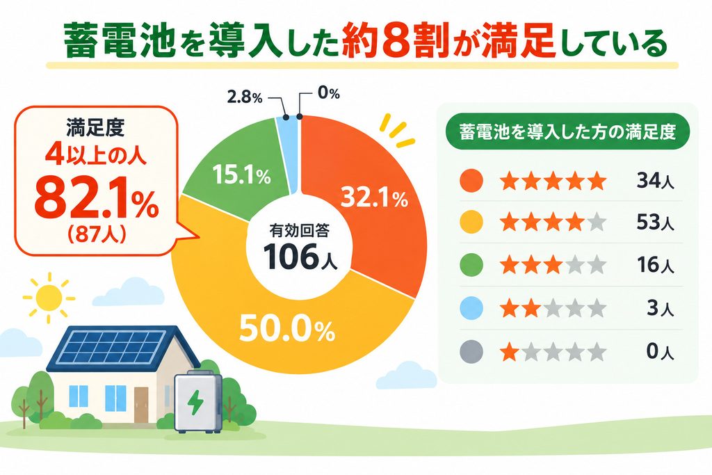 蓄電池を導入した約8割が満足している