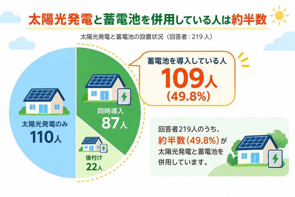太陽光発電と蓄電池を併用している人は約半数