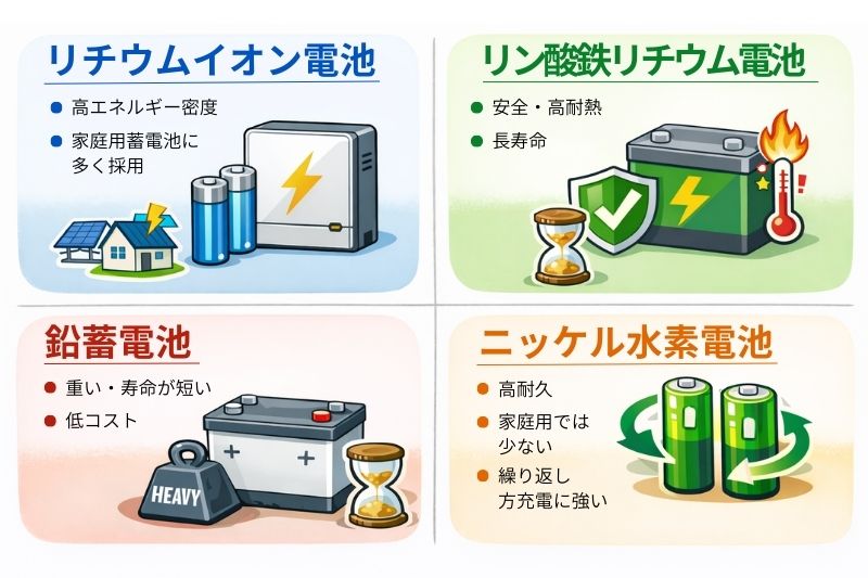 家庭用蓄電池の主な種類