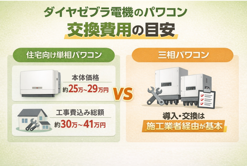 ダイヤゼブラ電機のパワコンを交換する場合の費用相場