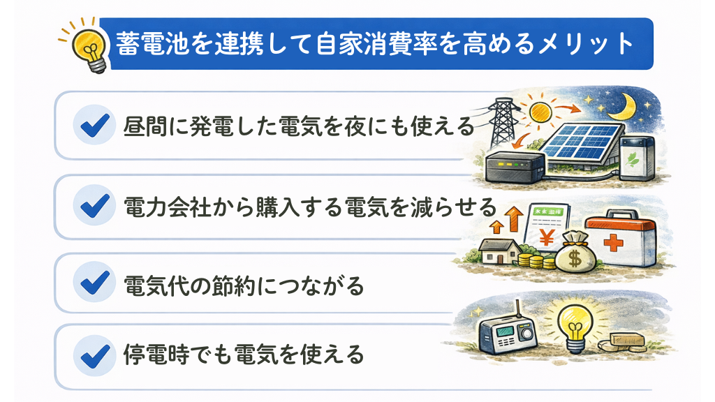 蓄電池を連携することでさらに自家消費率アップ