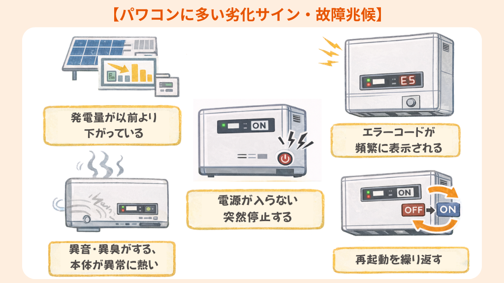 パワコンの経年劣化や故障が疑われる症状