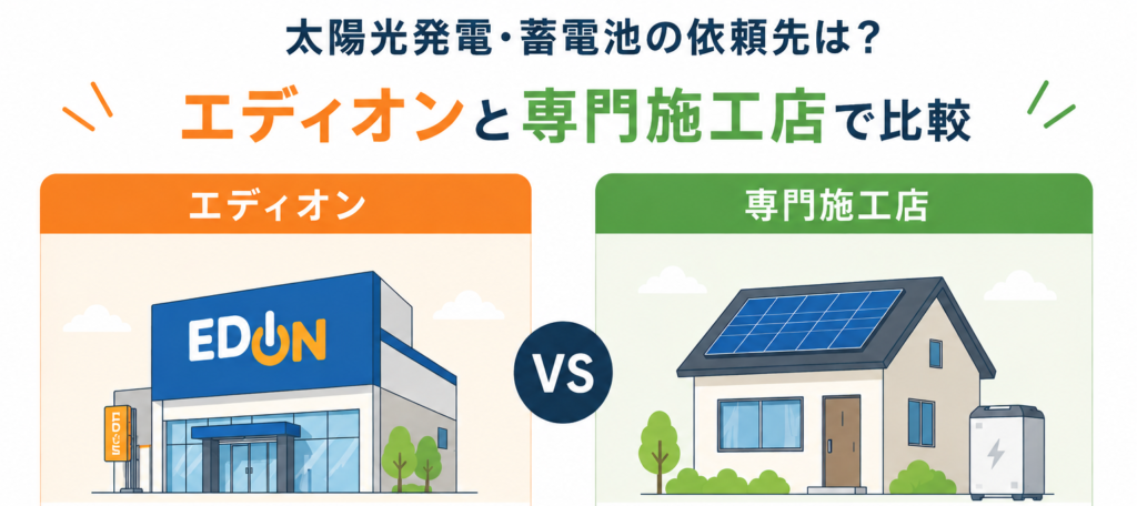 太陽光発電・蓄電池の依頼先は？エディオンと専門施工店で比較