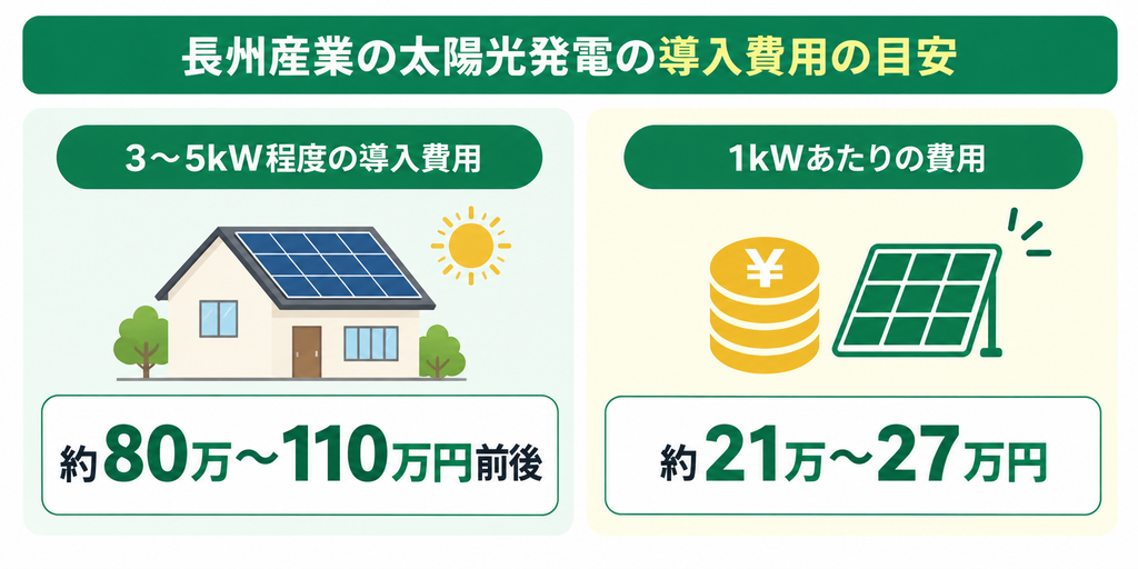 長州産業の太陽光パネルの価格相場｜3〜5kW程度で約80万〜110万円前後