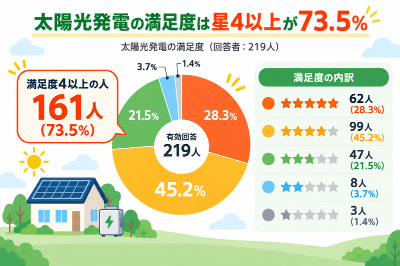 太陽光発電の満足度は星4以上が7割超