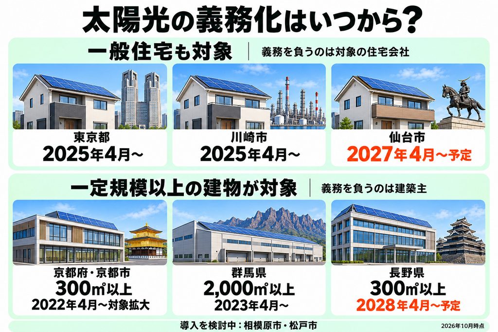 太陽光発電の設置を義務化している自治体