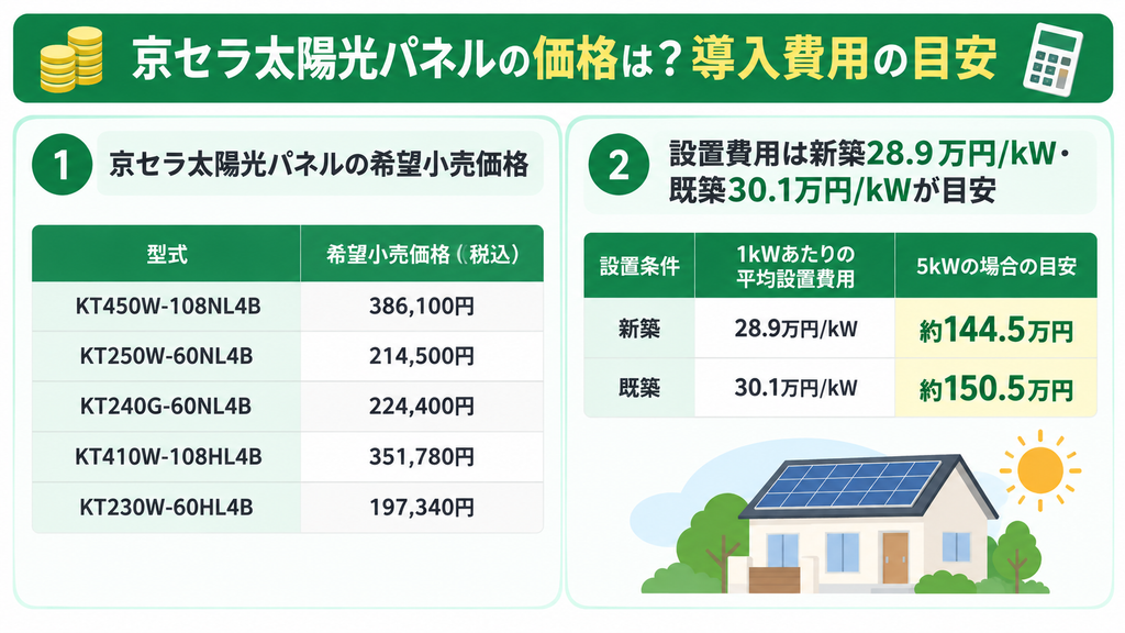京セラ太陽光パネルの価格は？導入費用の目安
