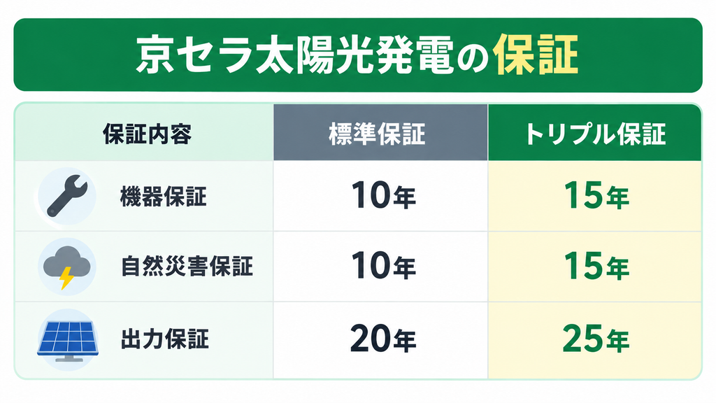 京セラ太陽光発電の保証｜標準保証とトリプル保証を比較