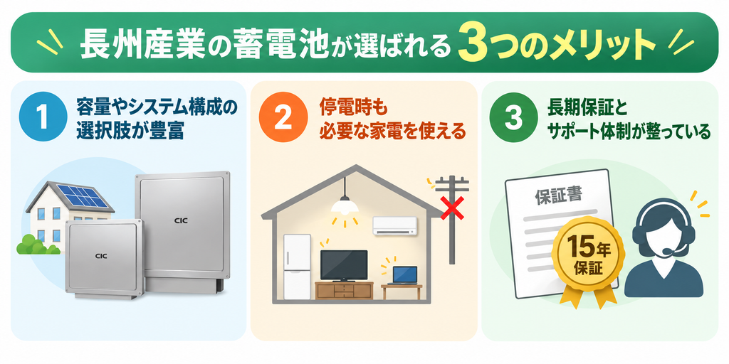 長州産業の蓄電池が選ばれる3つのメリット