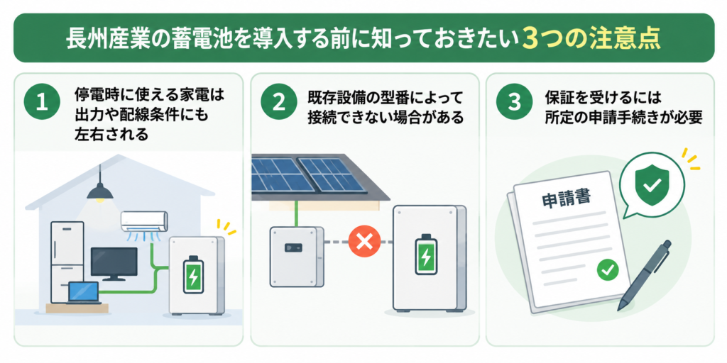 長州産業の蓄電池を導入する前に知っておきたい3つの注意点